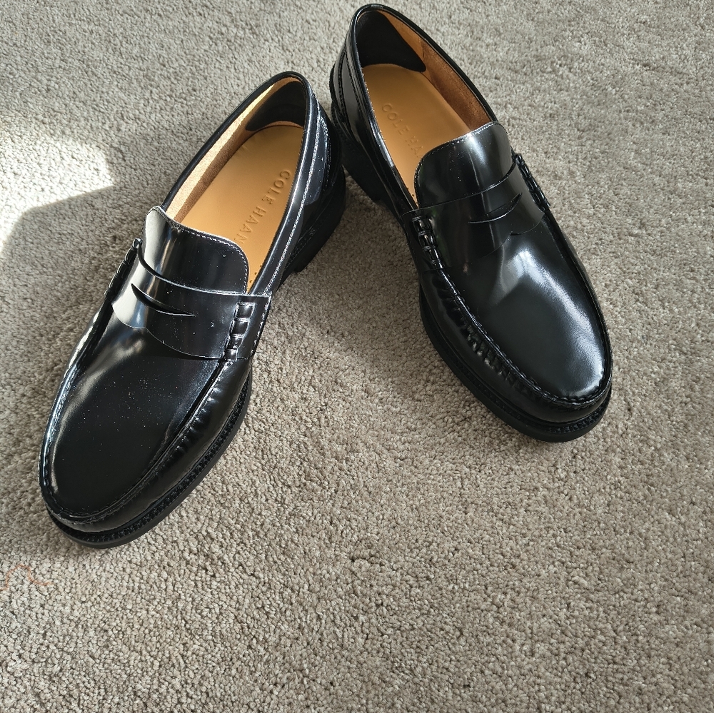 Cole Haan Men's Pinch Prep Penny Loafers Glossy Black Brushoff 8 Wide (EE)